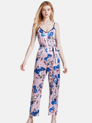 Silkkihihattomat Haalarit Pitkät Housut Flora Painatus Sleepwear