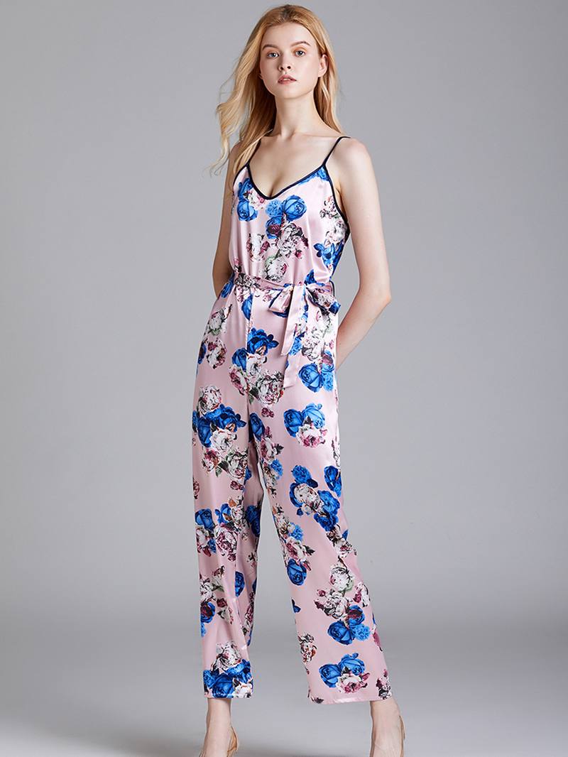 Silkkihihattomat Haalarit Pitkät Housut Flora Painatus Sleepwear