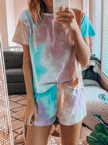 Tie Dye Painatus Loungewear Set Dradient Lyhythihainen Kaksiosainen Pyjama