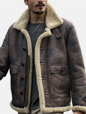 Miesten Biker-takki Big Pocket Shearling Keinonahkaa