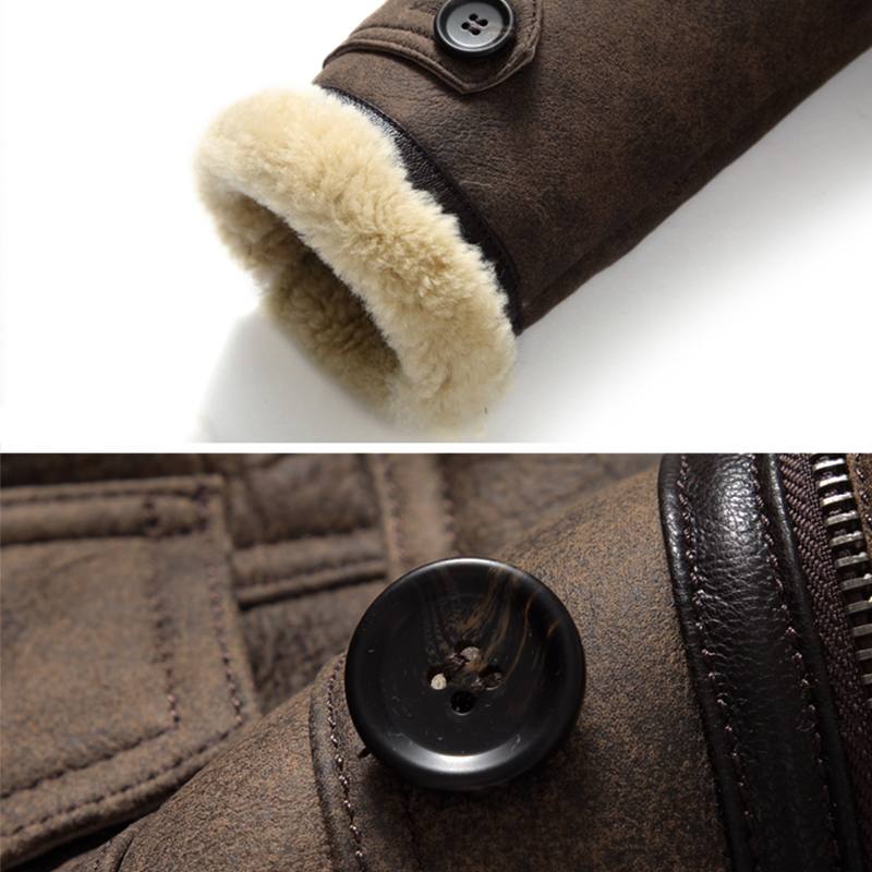 Miesten Biker-takki Big Pocket Shearling Keinonahkaa