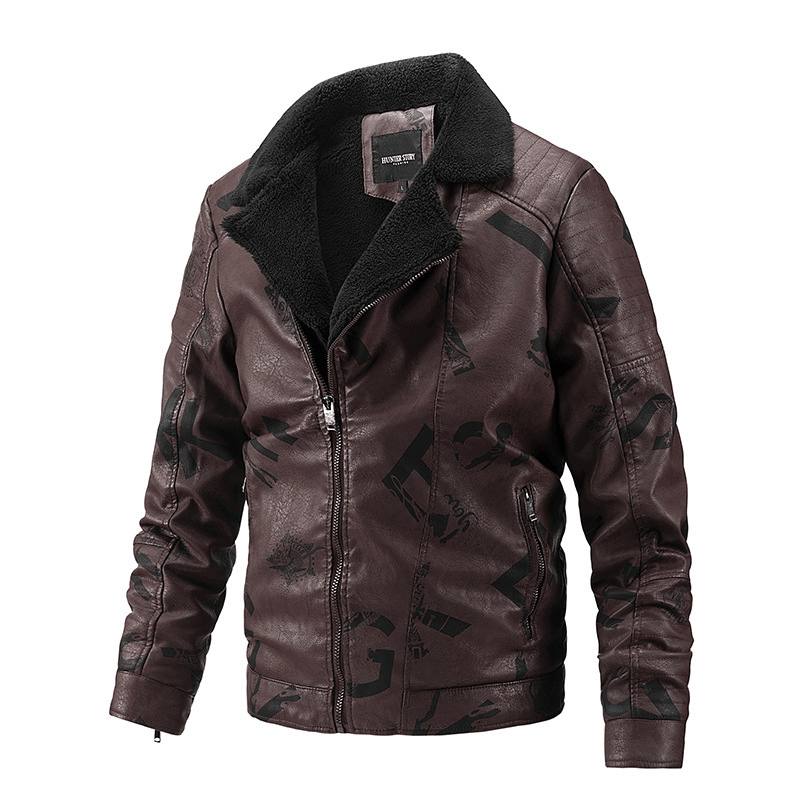 Syksy Talvi Lapel Miesten Plus Velvet Motorcycle Nahkatakki