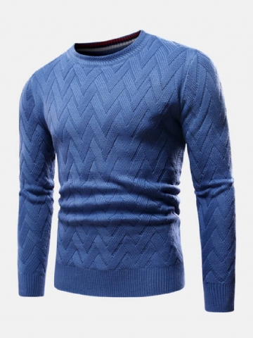 Miesten Chevron-neulottu Yksivärinen Crew Neck Slim Fit Rento Villapaita