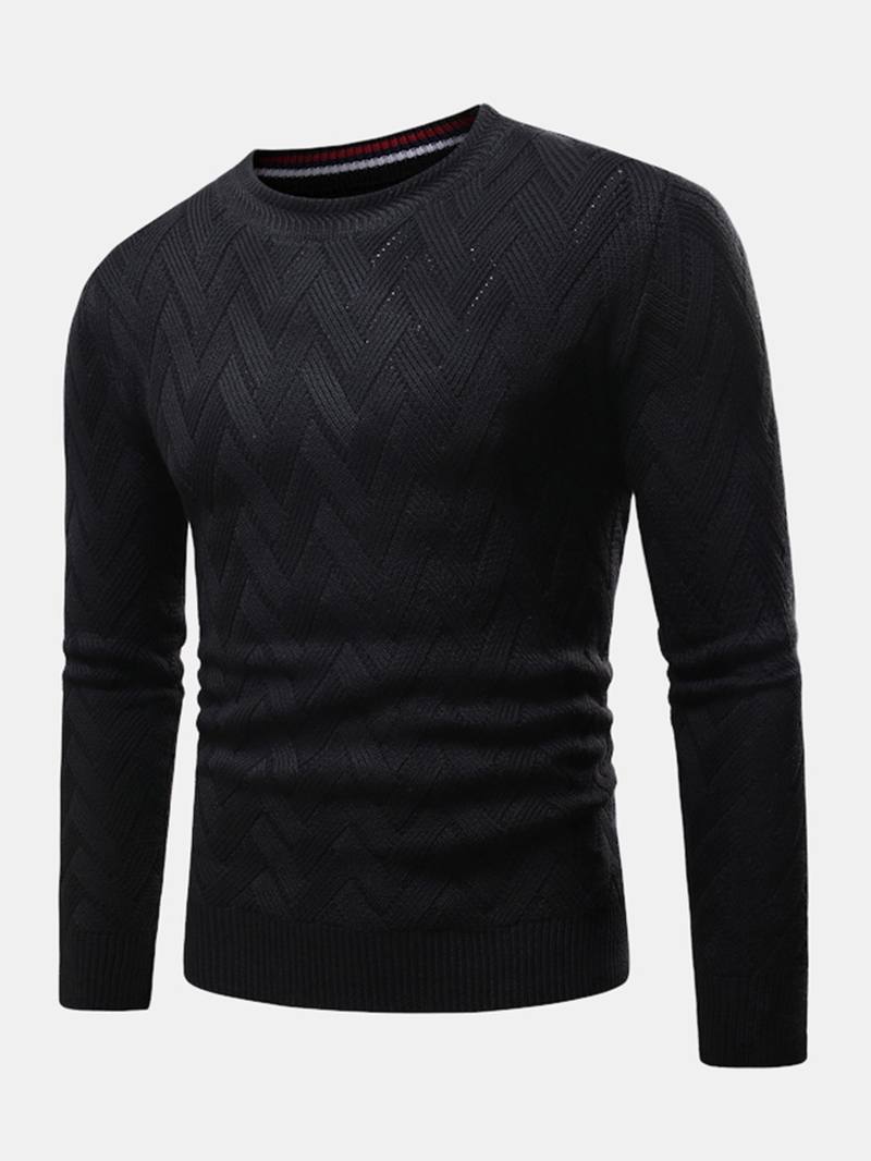 Miesten Chevron-neulottu Yksivärinen Crew Neck Slim Fit Rento Villapaita