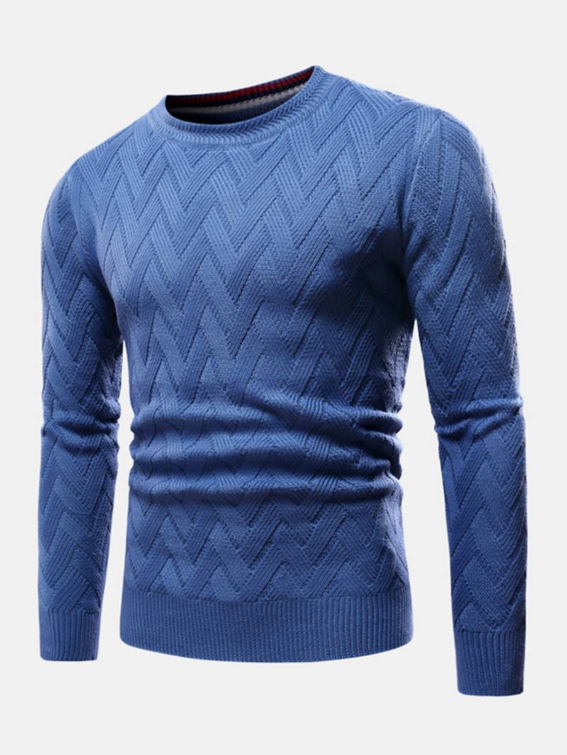 Miesten Chevron-neulottu Yksivärinen Crew Neck Slim Fit Rento Villapaita