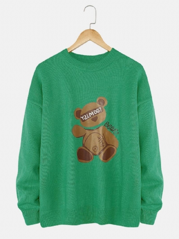 Miesten Sarjakuva Bear Painatus Crew Neck Knit Rento Pullover -neulepuserot