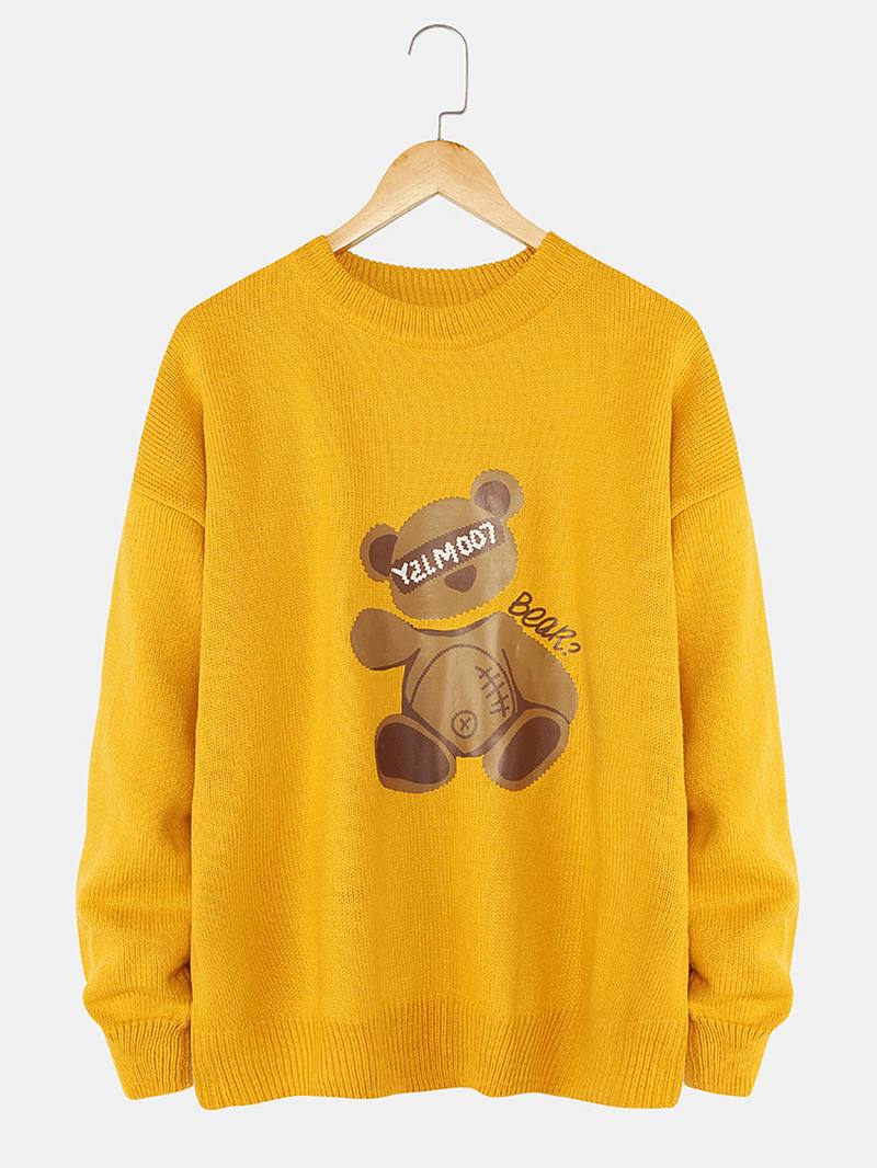 Miesten Sarjakuva Bear Painatus Crew Neck Knit Rento Pullover -neulepuserot