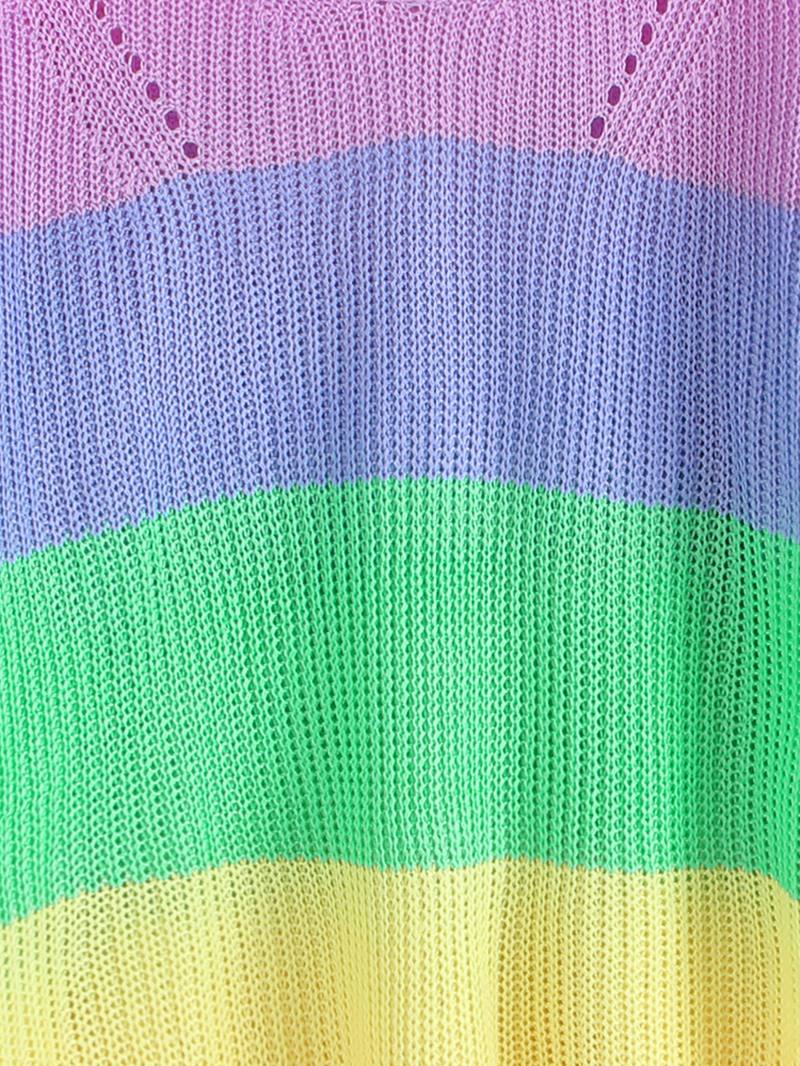 Pitkähihaiset V-aukkoiset Rainbow Stripe -väriset Neulepuserot