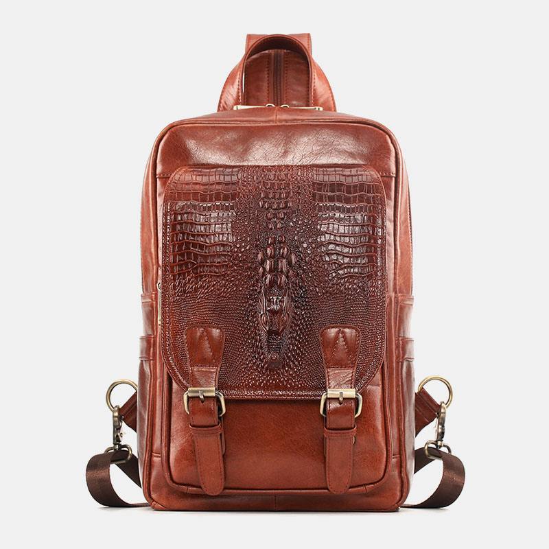 Miesten Aitoa Nahkaa Suuren Kapasiteetin Moniosastoinen Reppu Retro-monitoimiset Crossbody-olkalaukut