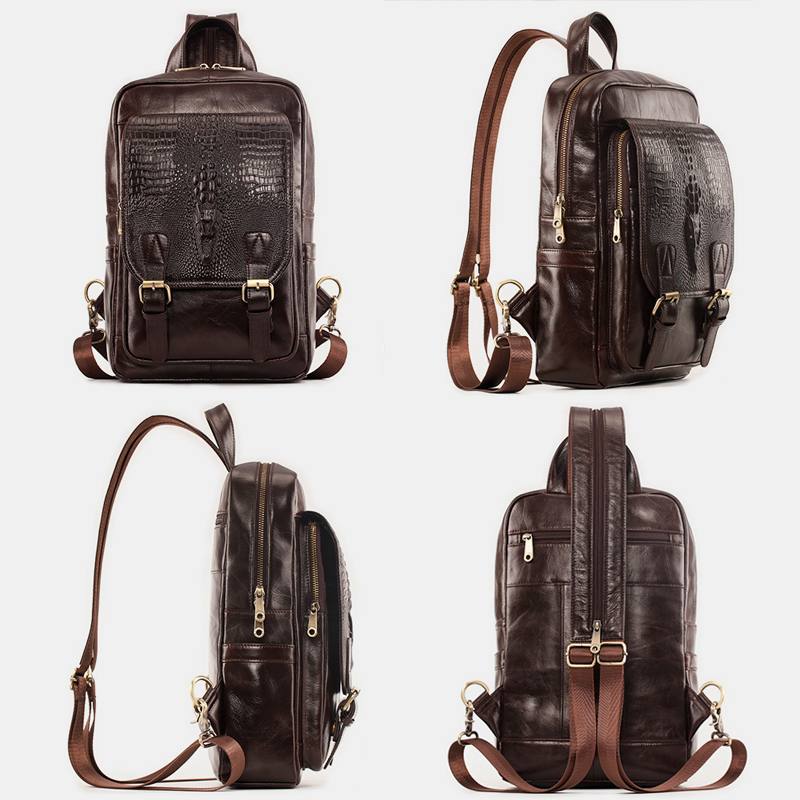 Miesten Aitoa Nahkaa Suuren Kapasiteetin Moniosastoinen Reppu Retro-monitoimiset Crossbody-olkalaukut