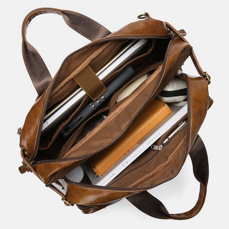 Miesten Vintage Business Multi-pockets -reppu Suuri Tilavuus Vedenpitävä Multi-carry Salkku Crossbody Laukku