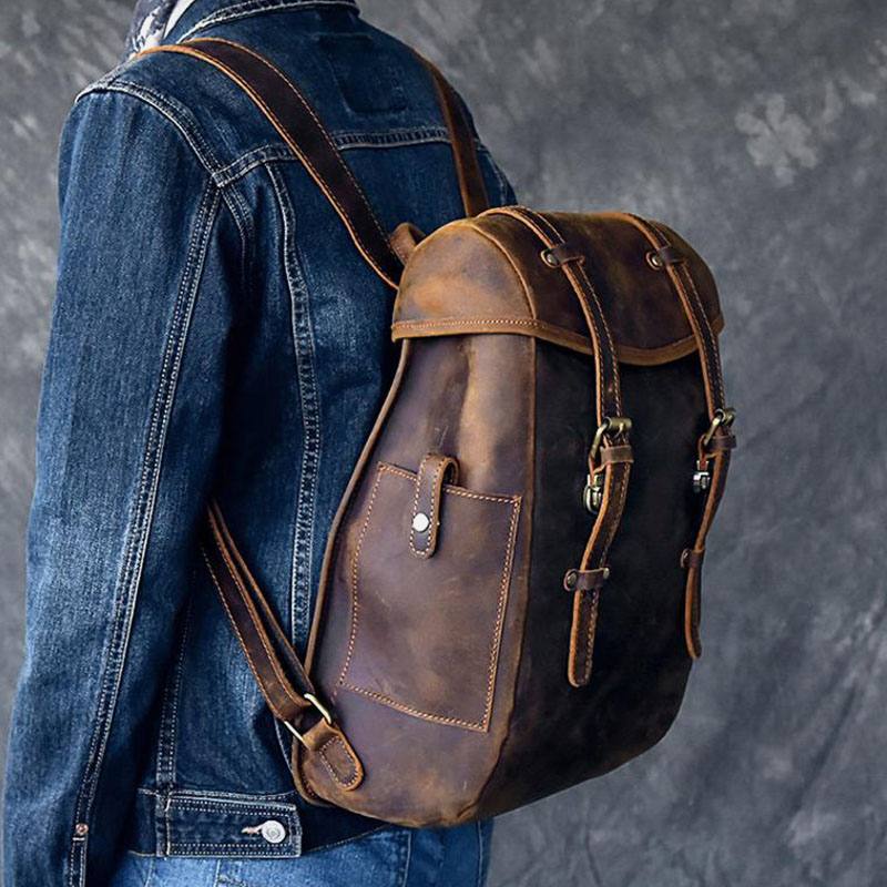 Miesten Vintage Business Outdoor Suuri Kapasiteetti School College Bookbag Pu-nahka Kontrastivärinen 14 Tuuman Kannettavan Tietokoneen Laukku