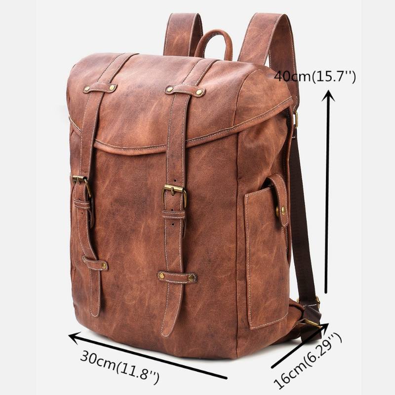 Miesten Vintage Business Outdoor Suuri Kapasiteetti School College Bookbag Pu-nahka Kontrastivärinen 14 Tuuman Kannettavan Tietokoneen Laukku