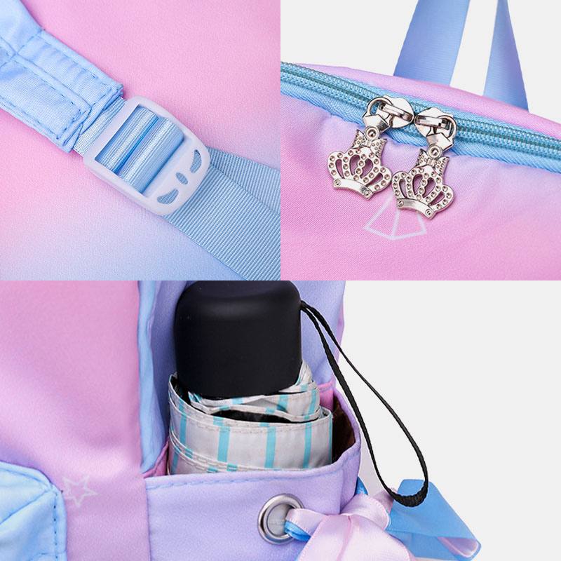 Naisten Oxford Color Gradient Earphone Hole Bowknot Rento Studeng Bag Reppu