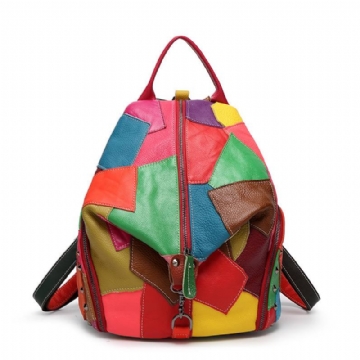 Naisten Rento Patchwork Aitoa Nahkaa Suuren Kapasiteetin Olkalaukut Crossbody Laukut