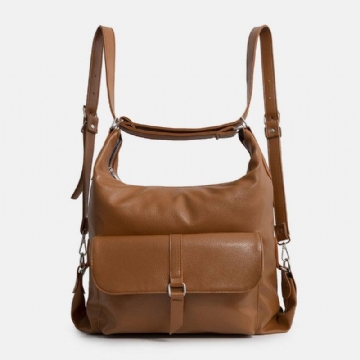 Naisten Vintage Pu-nahkainen Monitoiminen Suuren Kapasiteetin Reppu Rento Multi-carry Crossbody Laukku