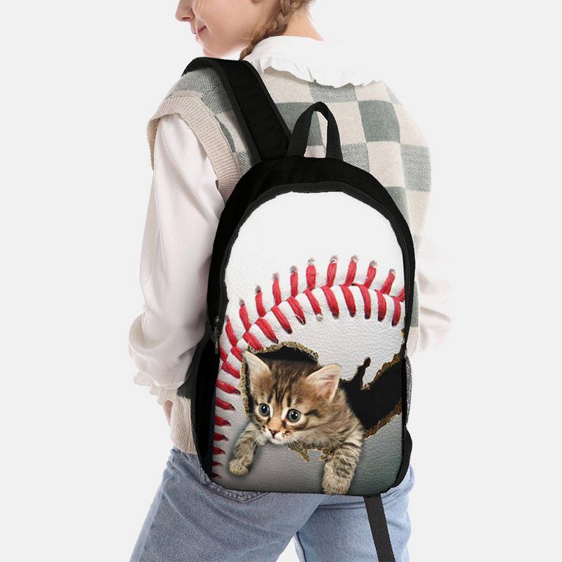 Unisex Dacron Suuri Kapasiteetti Kissankoira Baseball-jalkapallokuviotulostuksessa Reppu Koululaukku