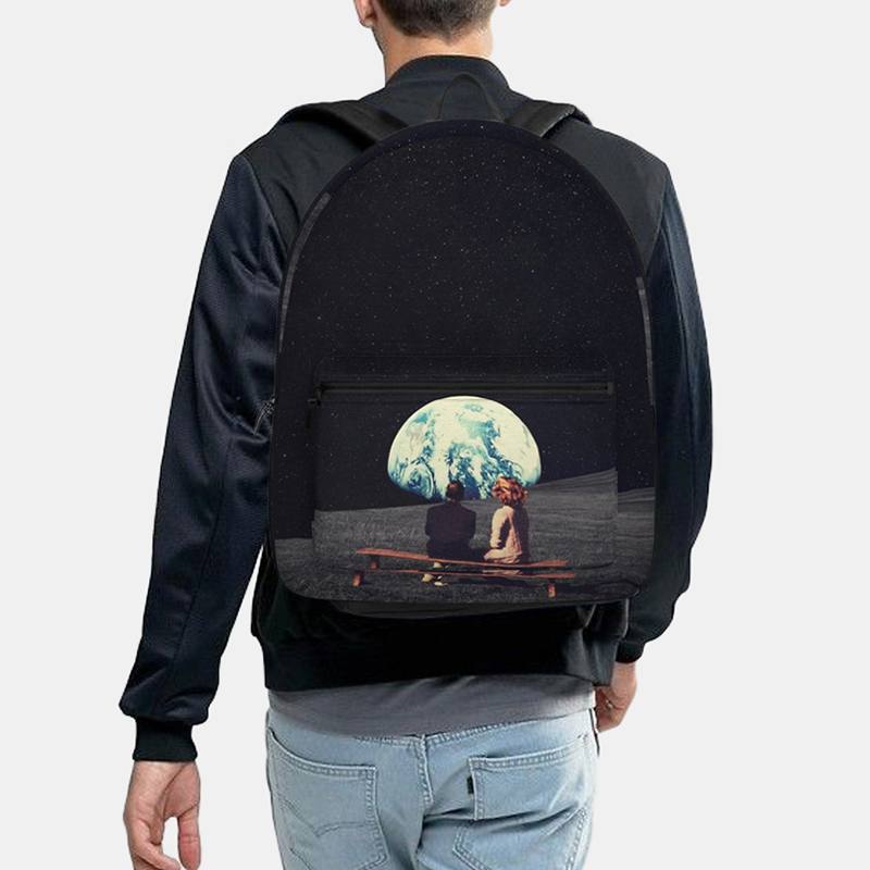 Unisex Oxford Environmental Protection Space Planets Earth And Moon Painatus School Bag Reppu