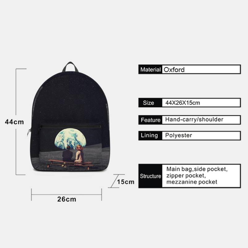 Unisex Oxford Environmental Protection Space Planets Earth And Moon Painatus School Bag Reppu