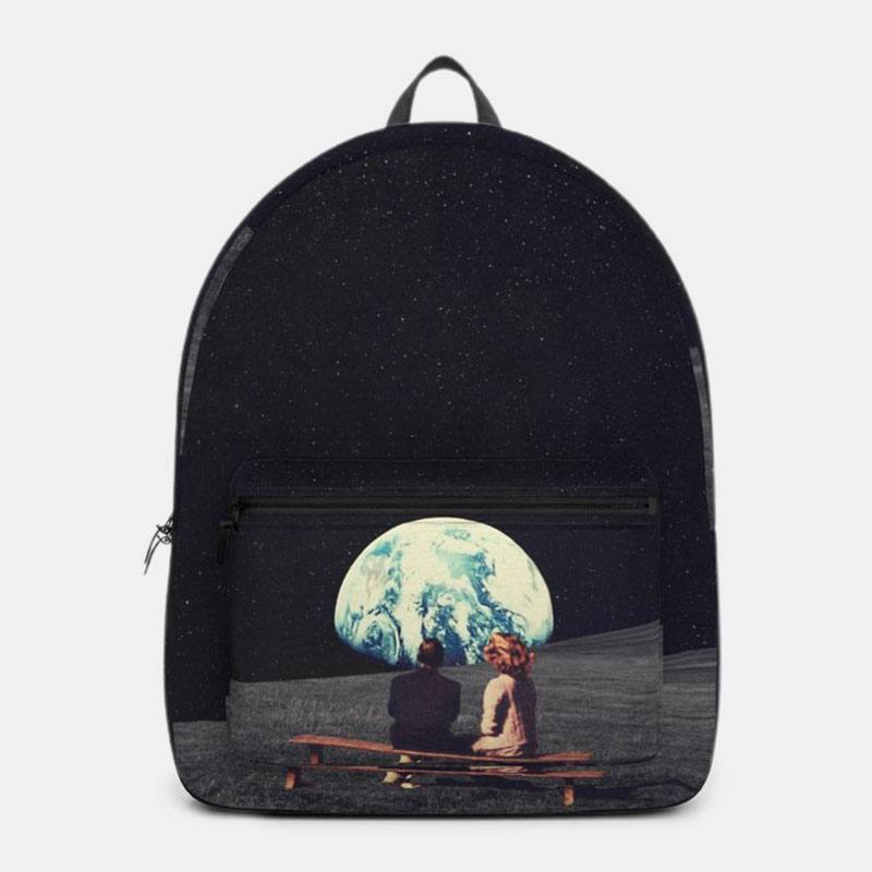 Unisex Oxford Environmental Protection Space Planets Earth And Moon Painatus School Bag Reppu