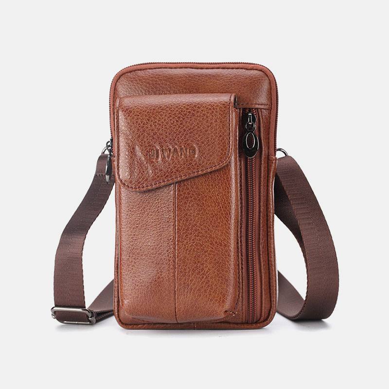 Miesten Aito Nahka 6.5 Tuuman Puhelinlaukku Vyölaukku Vyökassi Crossbody Bag