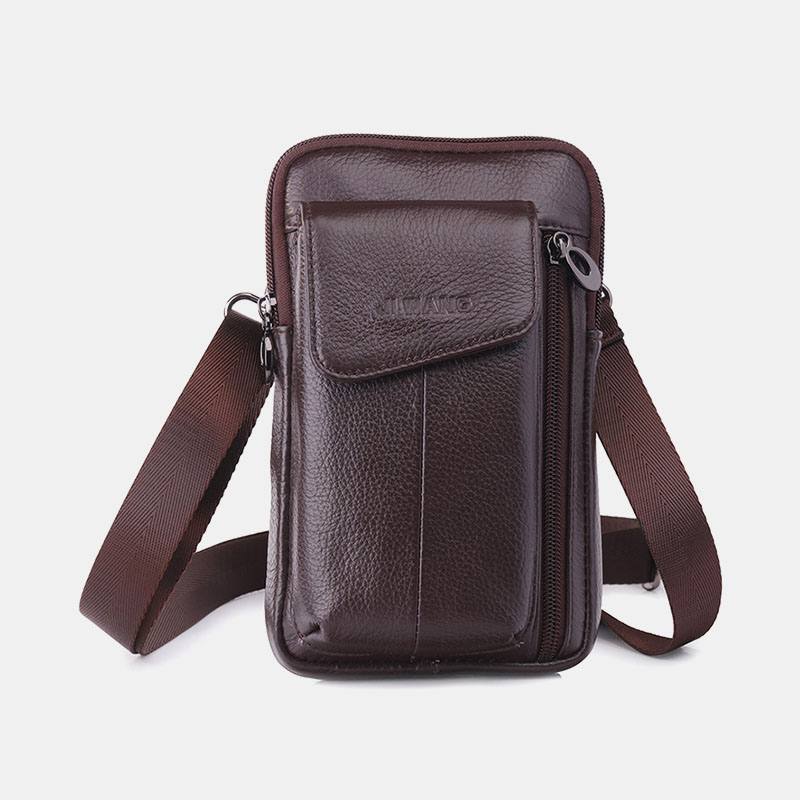 Miesten Aito Nahka 6.5 Tuuman Puhelinlaukku Vyölaukku Vyökassi Crossbody Bag