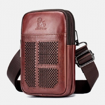 Miesten Aito Nahka Retro Business Rento Yksivärinen Lehmännahkainen Vyötärölaukku Crossbody Laukku