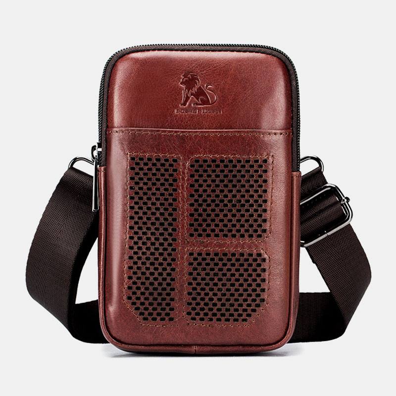 Miesten Aito Nahka Retro Business Rento Yksivärinen Lehmännahkainen Vyötärölaukku Crossbody Laukku