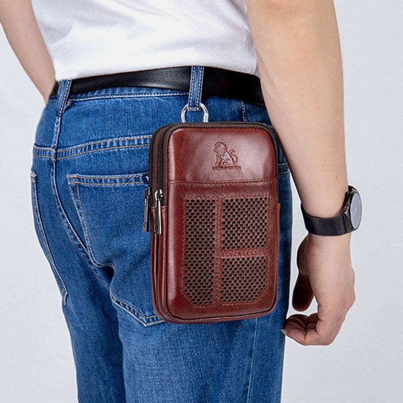 Miesten Aito Nahka Retro Business Rento Yksivärinen Lehmännahkainen Vyötärölaukku Crossbody Laukku