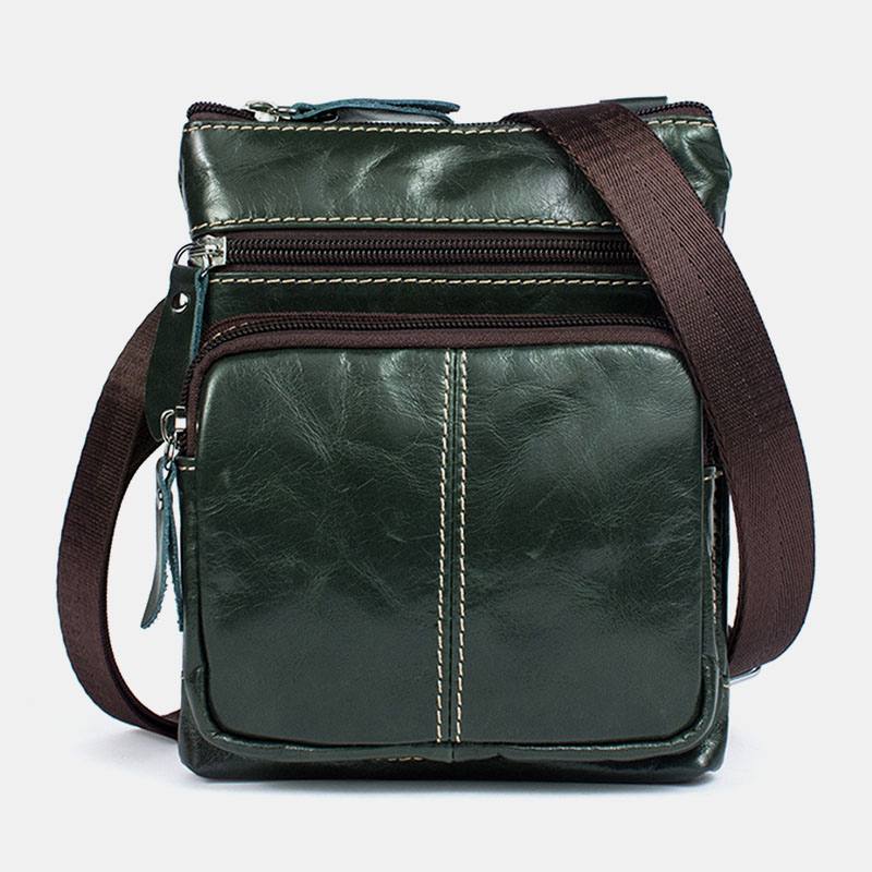 Miesten Aito Nahka Retro Yksivärinen Nahka Vetoketjullinen Crossbody Laukku Olkalaukku