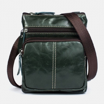 Miesten Aito Nahka Retro Yksivärinen Nahka Vetoketjullinen Crossbody Laukku Olkalaukku