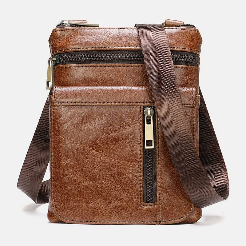 Miesten Aito Nahka Retro Yksivärinen Nahka Vetoketjullinen Crossbody Laukku Olkalaukku