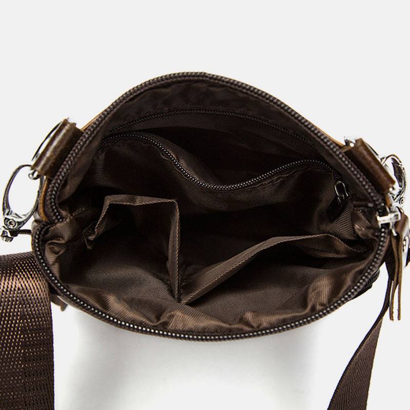 Miesten Aito Nahka Retro Yksivärinen Nahka Vetoketjullinen Crossbody Laukku Olkalaukku