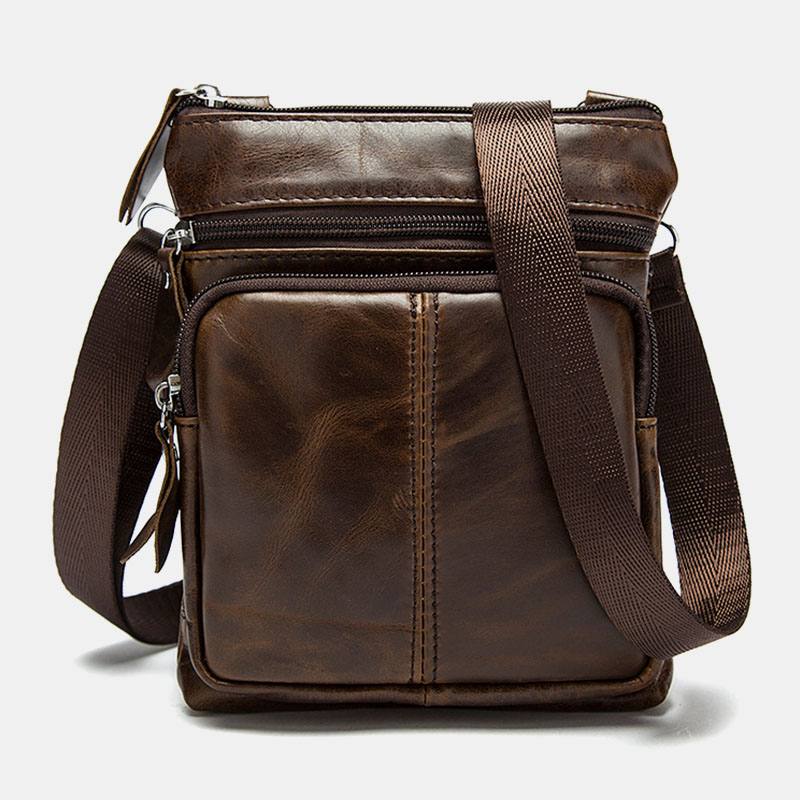 Miesten Aito Nahka Retro Yksivärinen Nahka Vetoketjullinen Crossbody Laukku Olkalaukku