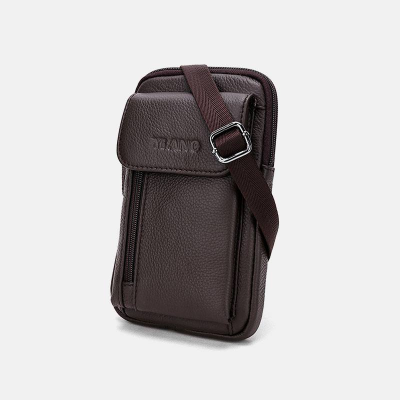 Miesten Aito Nahkainen 6.3 Tuuman Puhelintelineen Vyölaukku Crossbody Bag