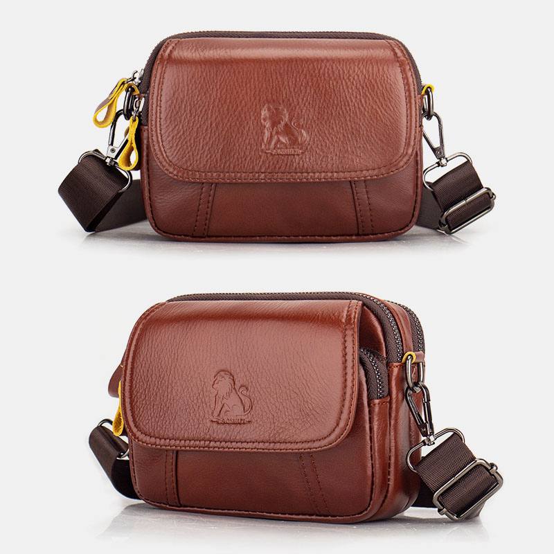 Miesten Aito Nahkainen Retro 7.5 Tuuman Puhelinlaukku Cross Body Bag Vyötärölaukku Vyölenkillä