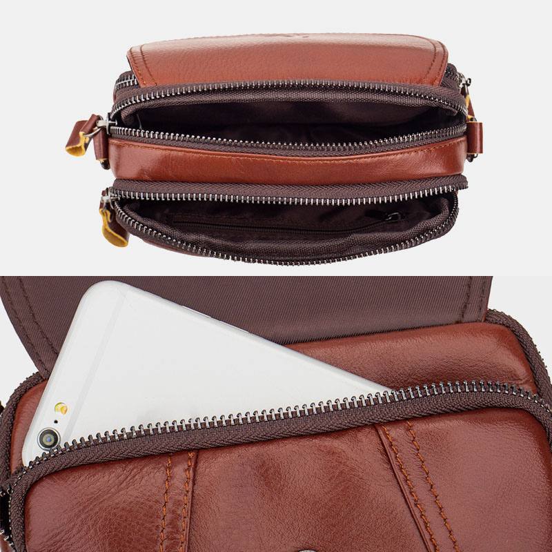 Miesten Aito Nahkainen Retro 7.5 Tuuman Puhelinlaukku Cross Body Bag Vyötärölaukku Vyölenkillä