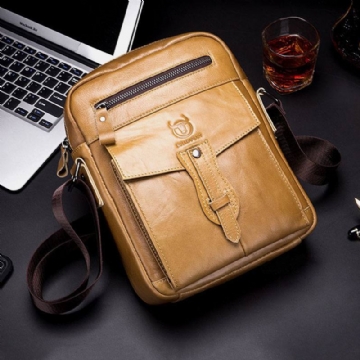 Miesten Aitoa Nahkaa Business Retro Solid Color Crossbody Laukku Olkalaukku