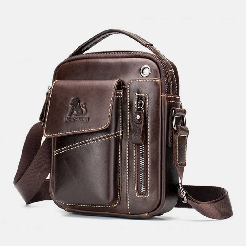 Miesten Aitoa Nahkaa Kulumista Kestävä Kuulokeaukko Multi-pocket Vintage Crossbody Bag Olkalaukku