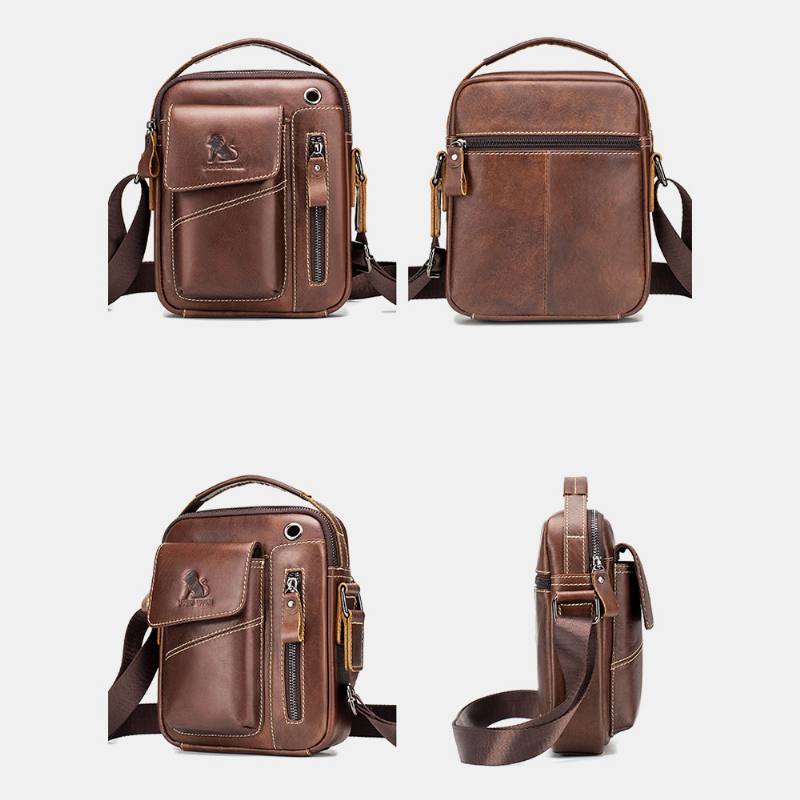 Miesten Aitoa Nahkaa Kulumista Kestävä Kuulokeaukko Multi-pocket Vintage Crossbody Bag Olkalaukku