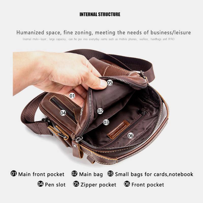 Miesten Aitoa Nahkaa Kulumista Kestävä Kuulokeaukko Multi-pocket Vintage Crossbody Bag Olkalaukku