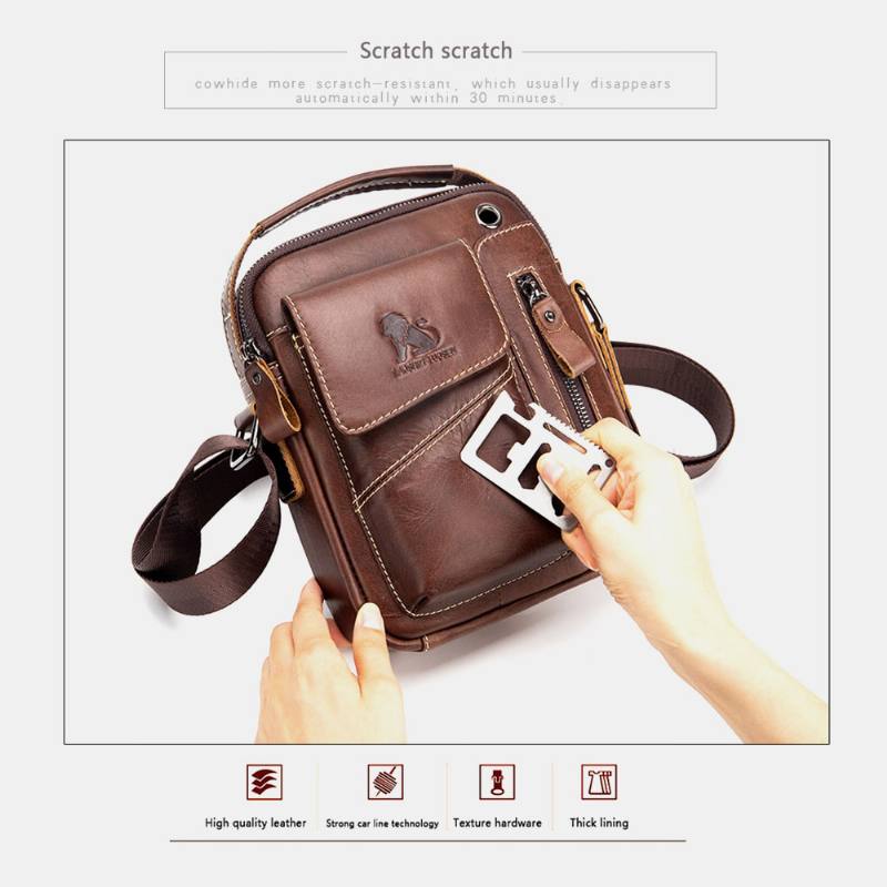 Miesten Aitoa Nahkaa Kulumista Kestävä Kuulokeaukko Multi-pocket Vintage Crossbody Bag Olkalaukku