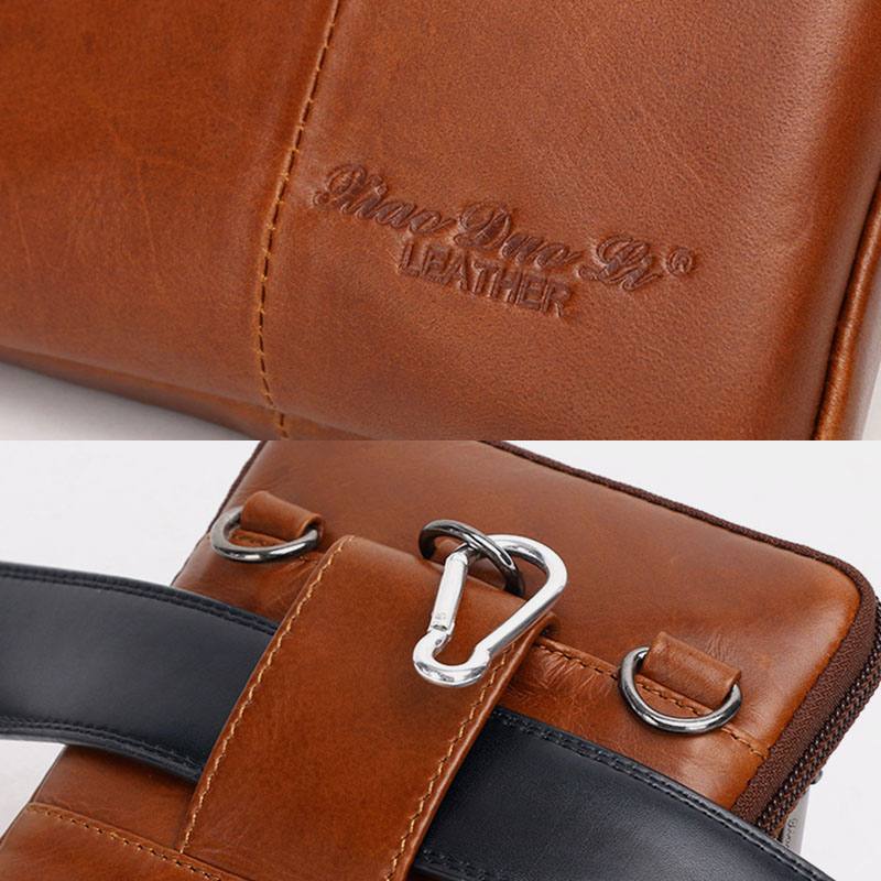 Miesten Aitoa Nahkaa Lehmännahkaa Vintage Business 6.5 Tuuman Puhelinlaukku Crossbody Bag Vyötärölaukku Sling Bag