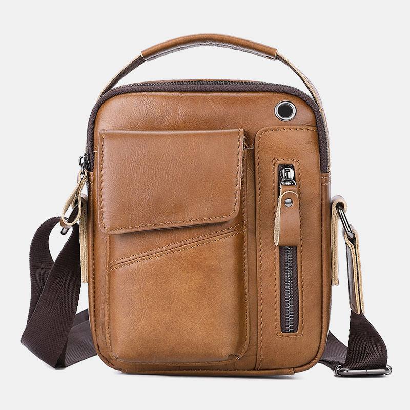 Miesten Aitoa Nahkaa Monitaskuinen Kuulokeaukko Vintage 6.5 Tuuman Puhelinlaukku Crossbody Laukku Olkalaukku Messenger-salkku