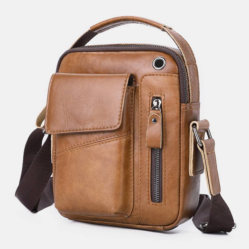 Miesten Aitoa Nahkaa Monitaskuinen Kuulokeaukko Vintage 6.5 Tuuman Puhelinlaukku Crossbody Laukku Olkalaukku Messenger-salkku