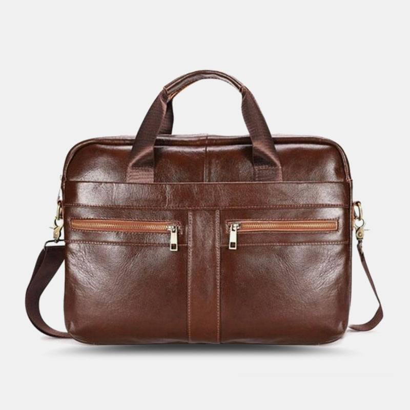 Miesten Aitoa Nahkaa Monitaskuinen Vintage 14 Tuuman Kannettava Laukku Messenger Bag Crossbody Laukut Olkalaukku Salkku