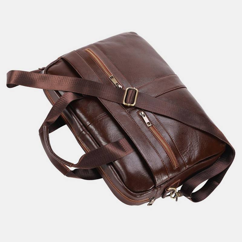 Miesten Aitoa Nahkaa Monitaskuinen Vintage 14 Tuuman Kannettava Laukku Messenger Bag Crossbody Laukut Olkalaukku Salkku