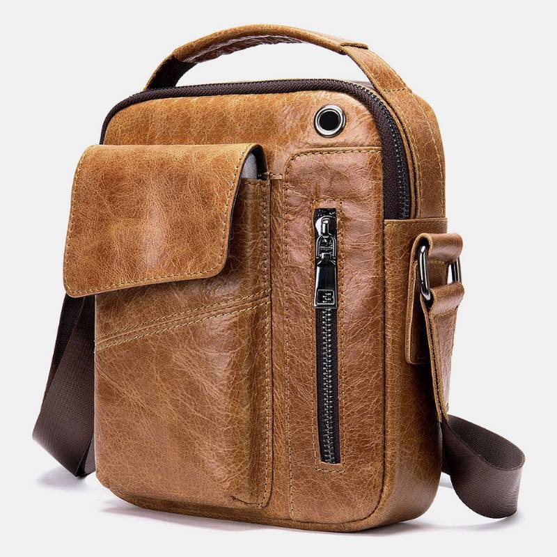 Miesten Aitoa Nahkaa Monitaskuiset Kuulokeaukot Vintage Vedenpitävät Crossbody Laukut Olkalaukut