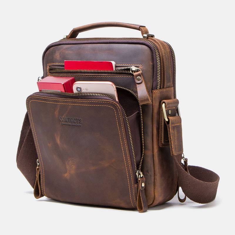 Miesten Aitoa Nahkaa Monitoiminen Monitaskuinen Vintage-salkut Messenger Bag Crossbody Bag Käsilaukku