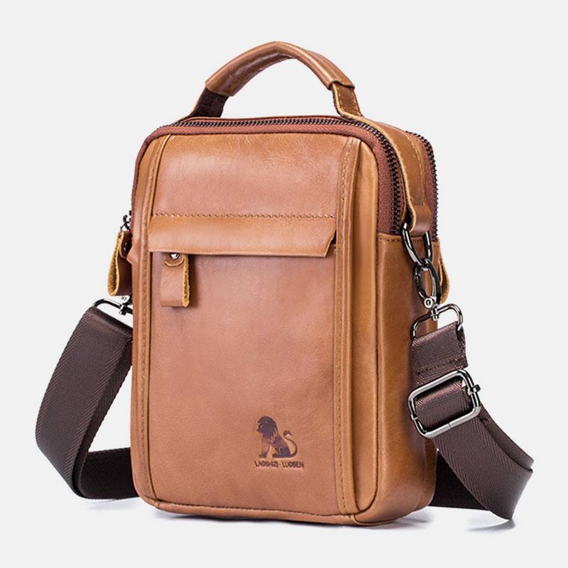 Miesten Aitoa Nahkaa Oleva Retro Business Small Lehmännahkainen Olkalaukku Crossbody Laukku